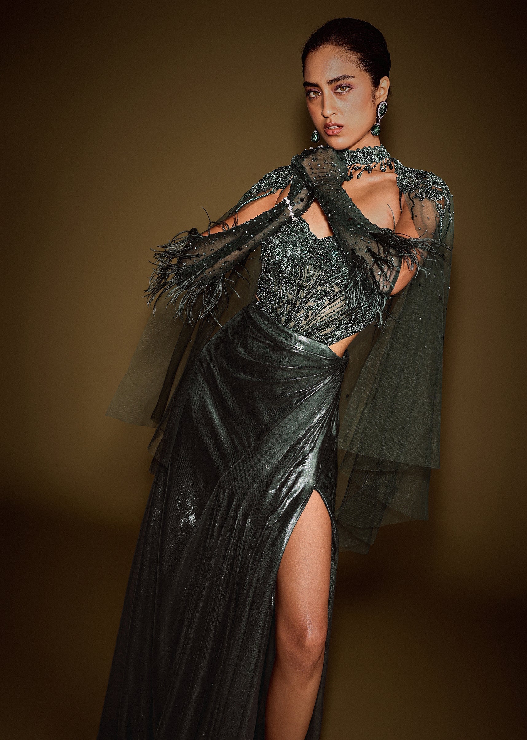 DarkGreenCorsetDrapeGown-