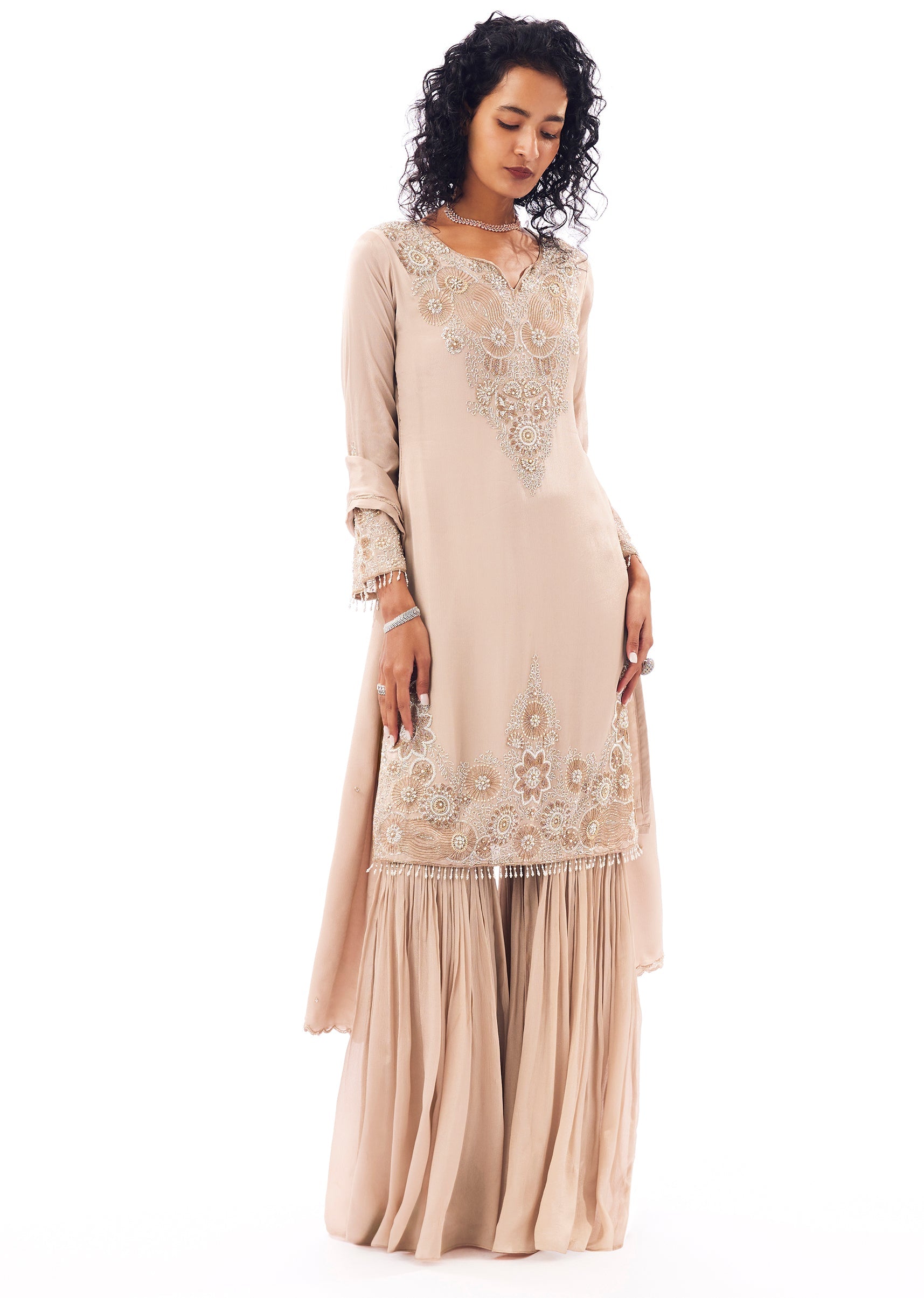 beige dress pakistani Beige Pakistani Style Sharara Set