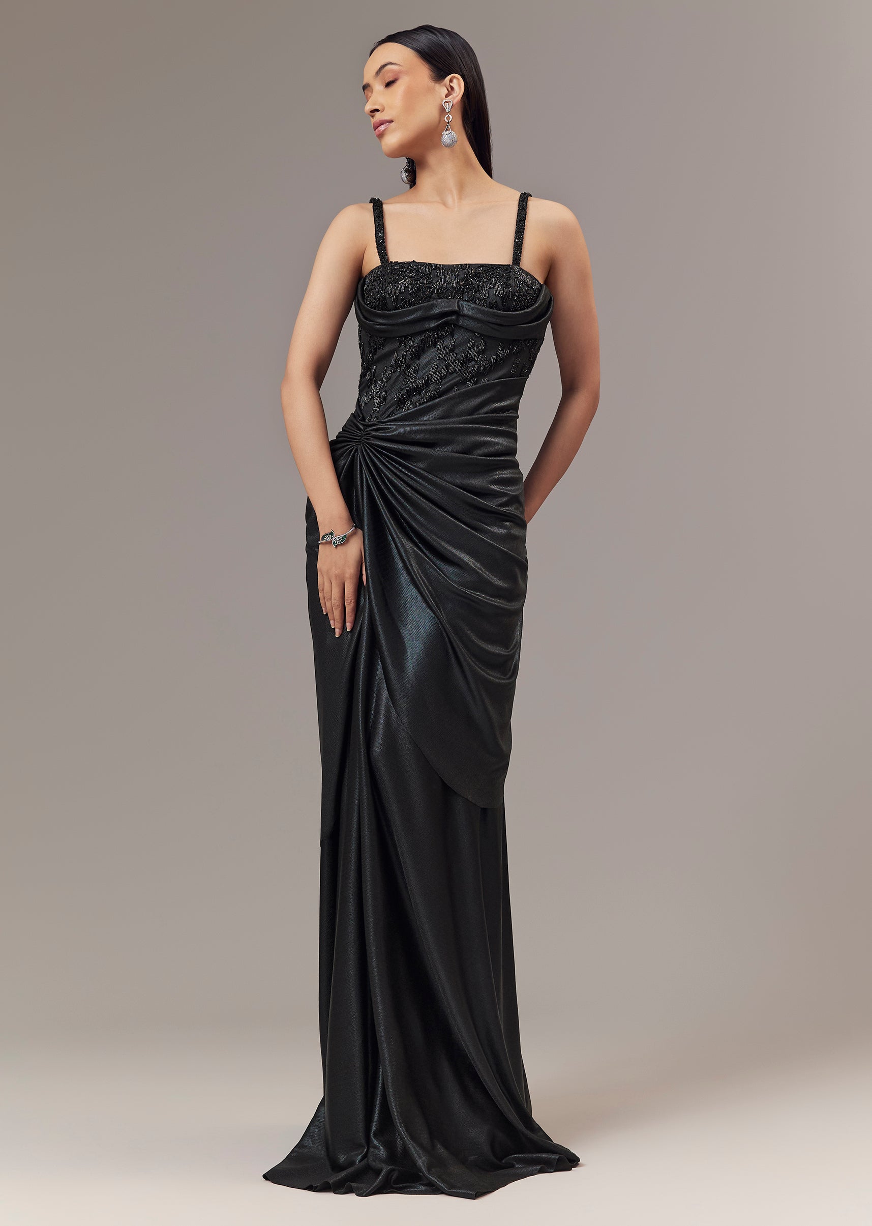 Buy Black Contemporary Corset Gown With Pearl Bead And Sequin  Embellishments