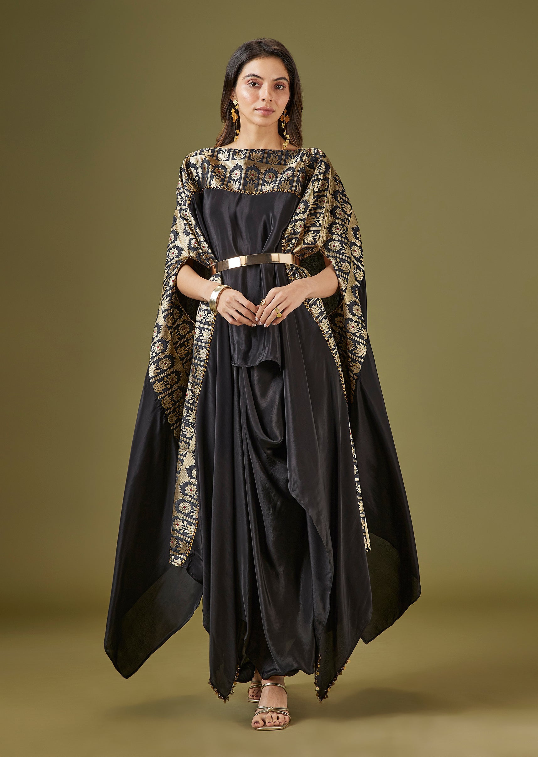 black kaftan dress Style Drape Skirt Set Cape:Without Cape Men's Black Comfort Dress forward edge free custom prom dress