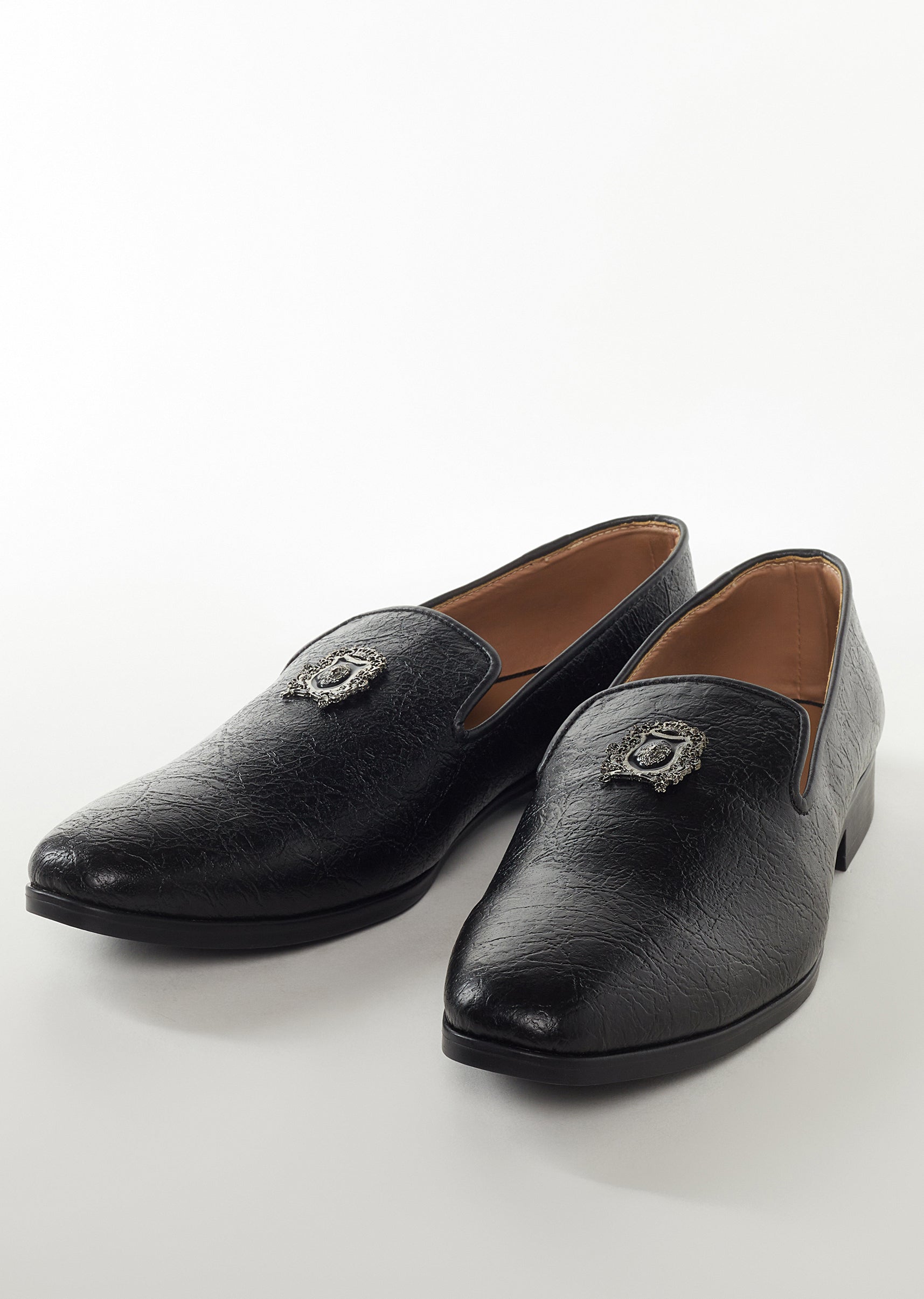 Black Mens Footwear With Metal Detail Work Black Mens Footwear With Metal Detail Work
