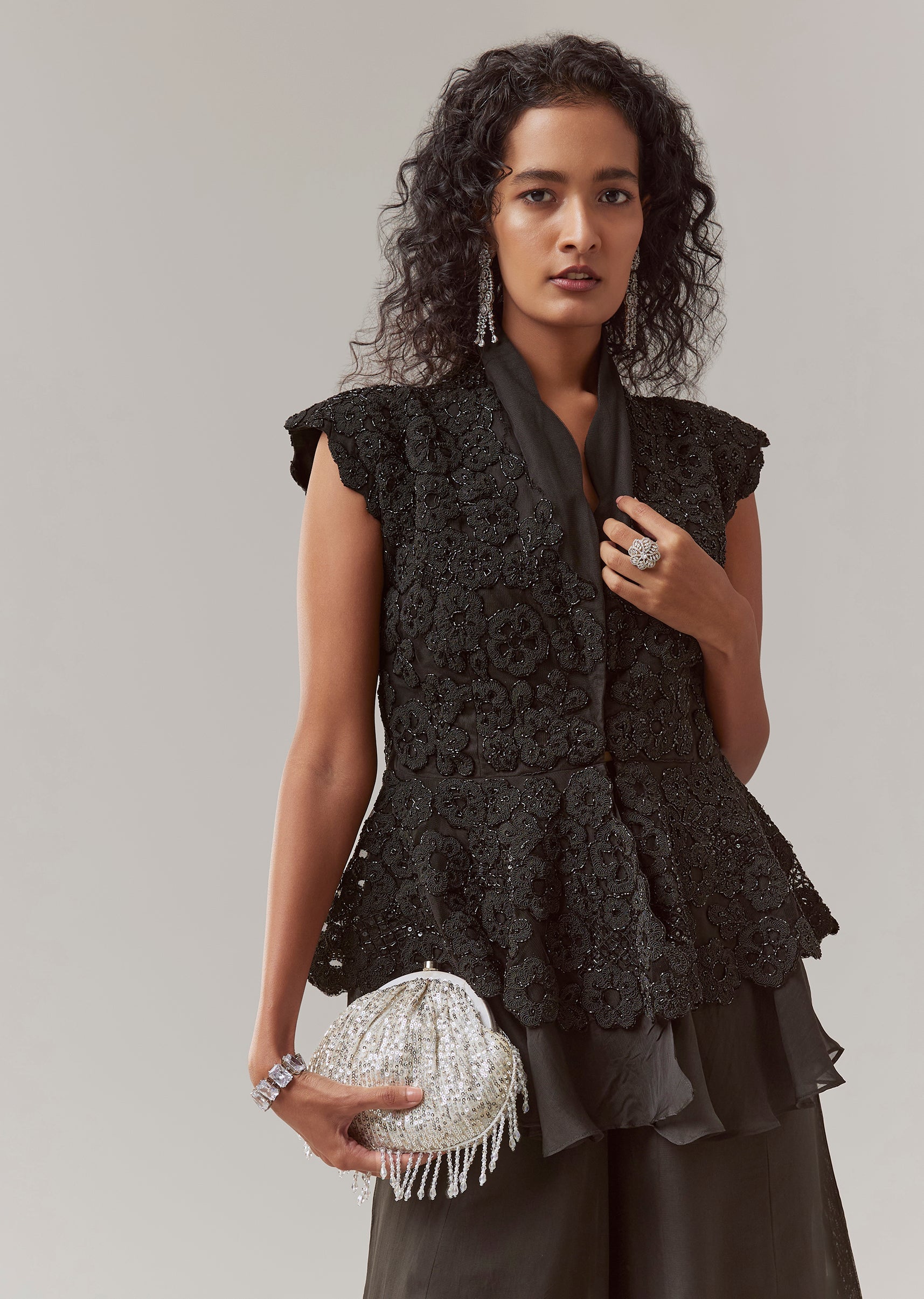 Buy Black Organza Peplum Palazzo Set | KALKI Fashion USA | KALKI