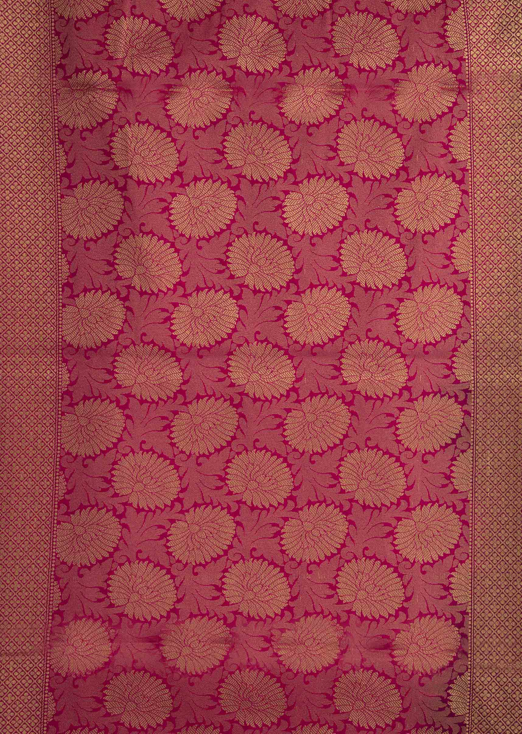 Black saree in jaal weave with contrast pink brocade pallav