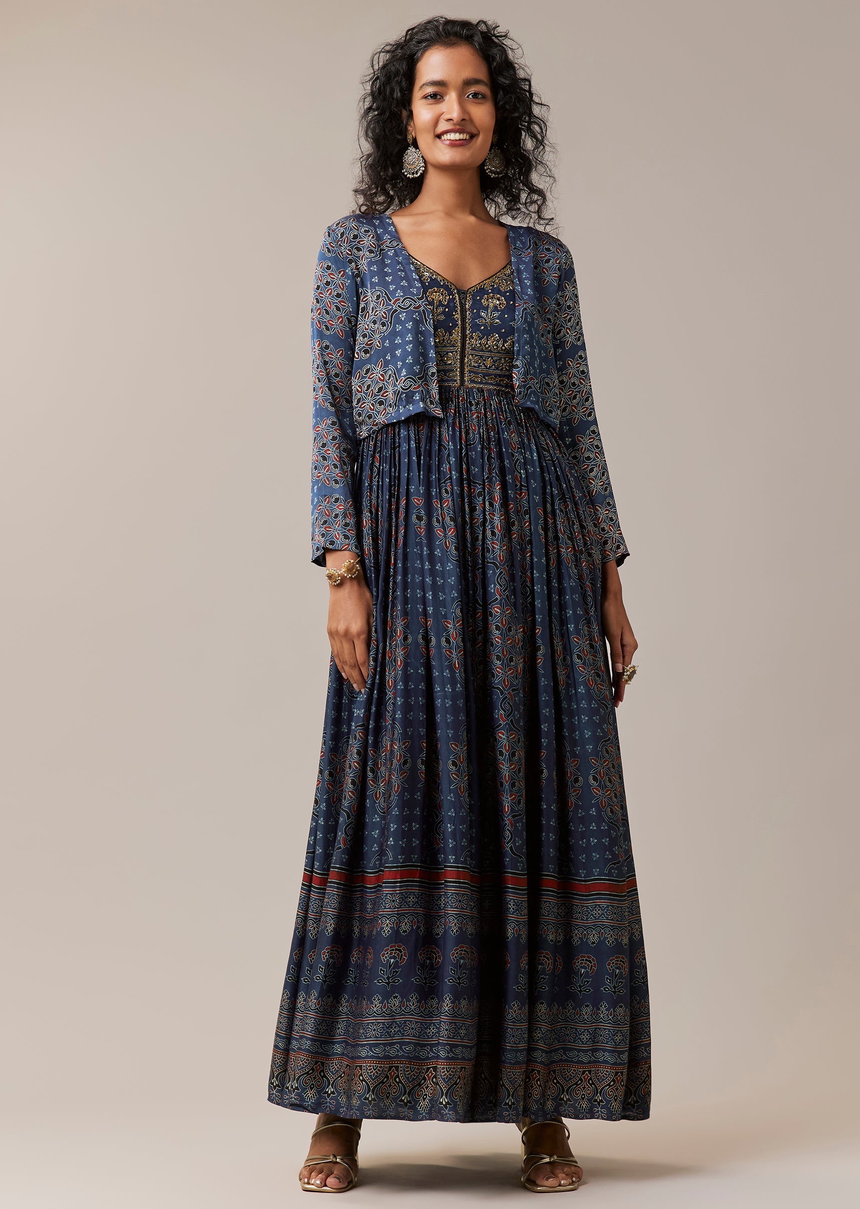 ajrakh long dress Risco Ajrakh Hand-block Printed Dress