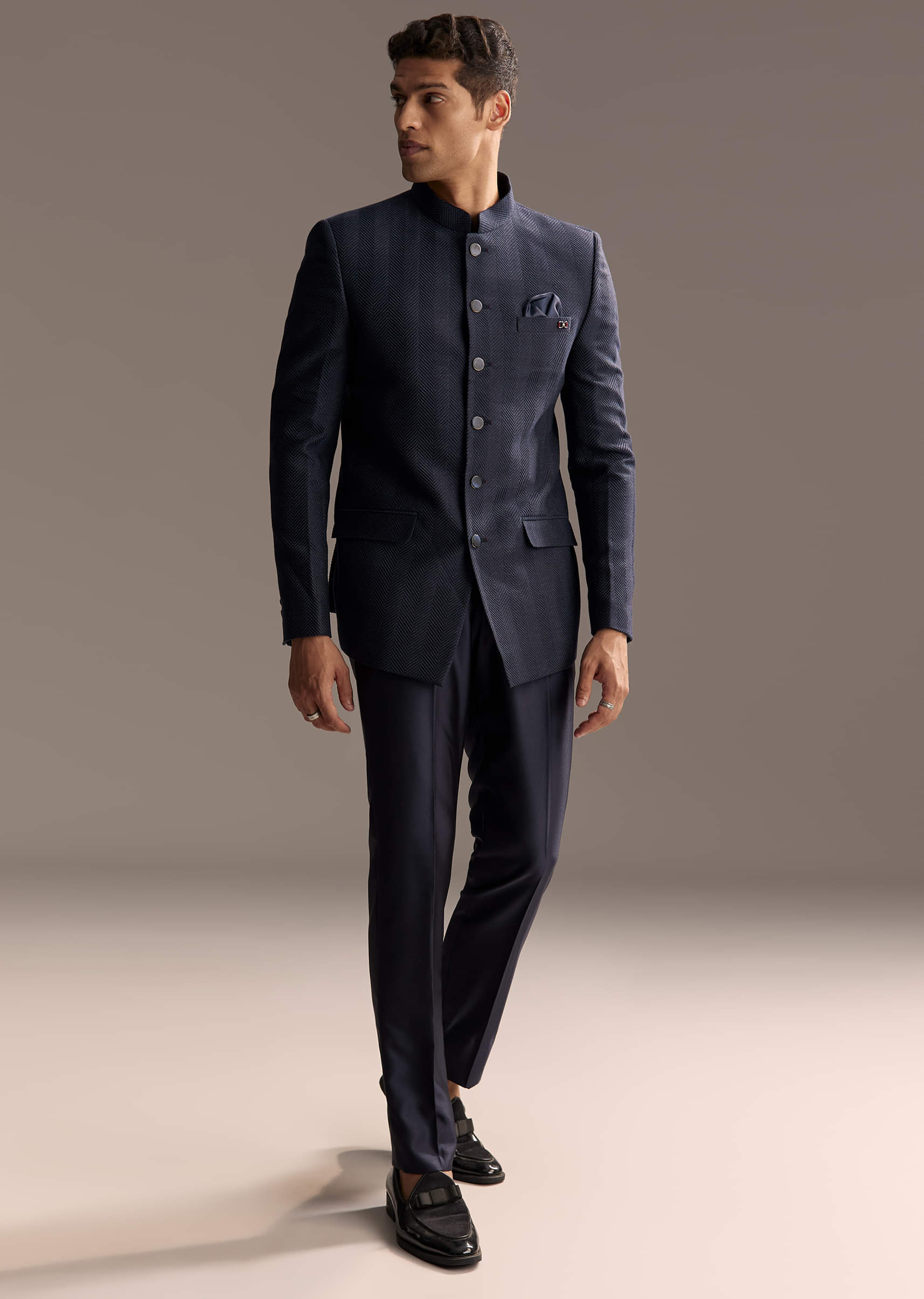 dark blue formal dress men Double-Breasted Navy Blue Men's Suit – HolloMen main image 0