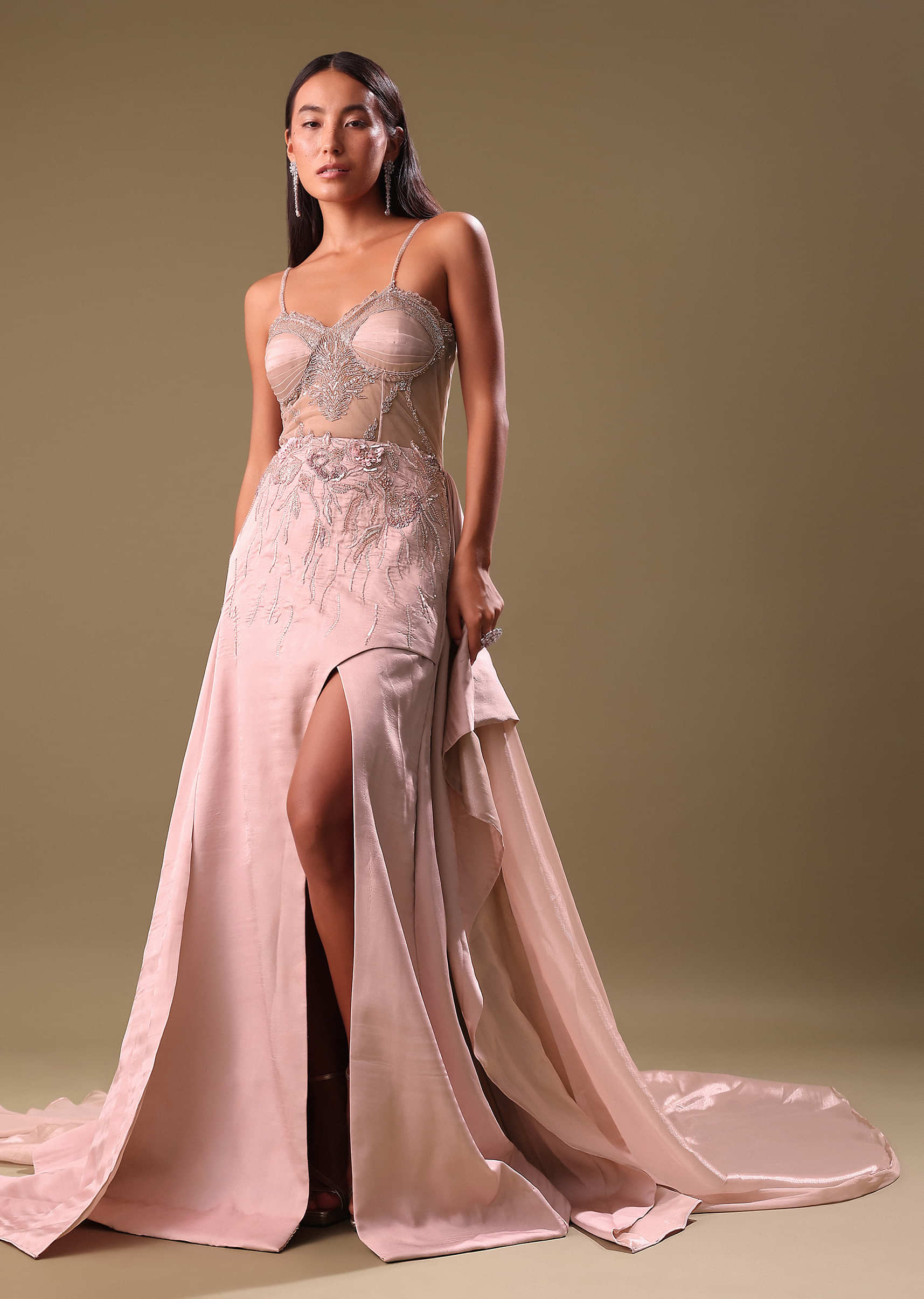 Blush Pink Embroidered Organza Gown| KALKI Fashion USA