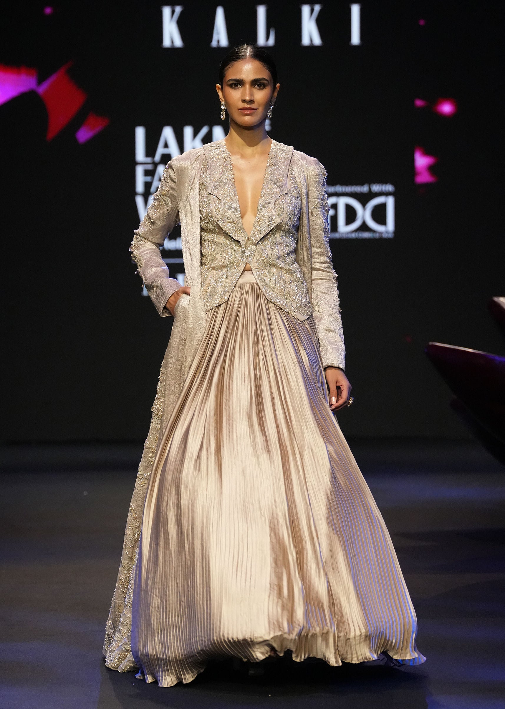 slim fit dress slacks Couture by Niharika - Gold Long Jacket Set
