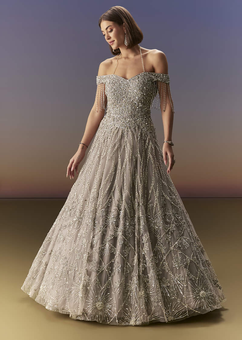 silver off the shoulder dress Sheath Prom Dress Sweep Off Shoulder Silver Sequin Satin, Split