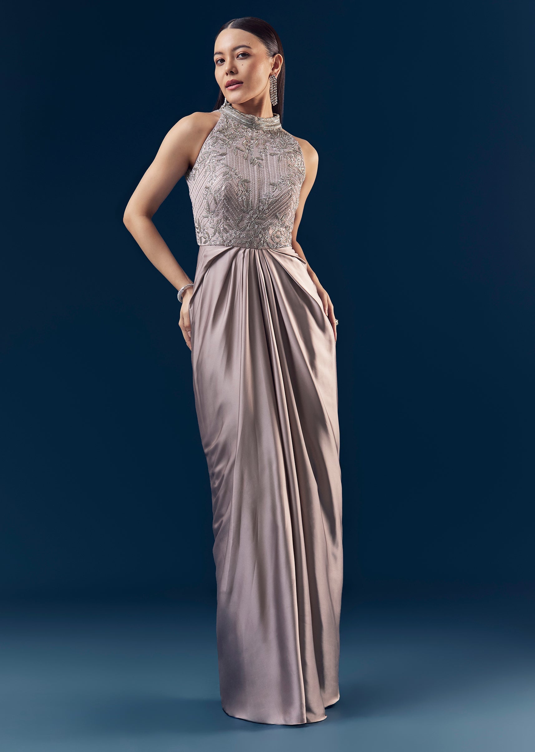 beaded mauve dress Luxury Beaded Mauve Snap Sleeves Evening Dress SS559