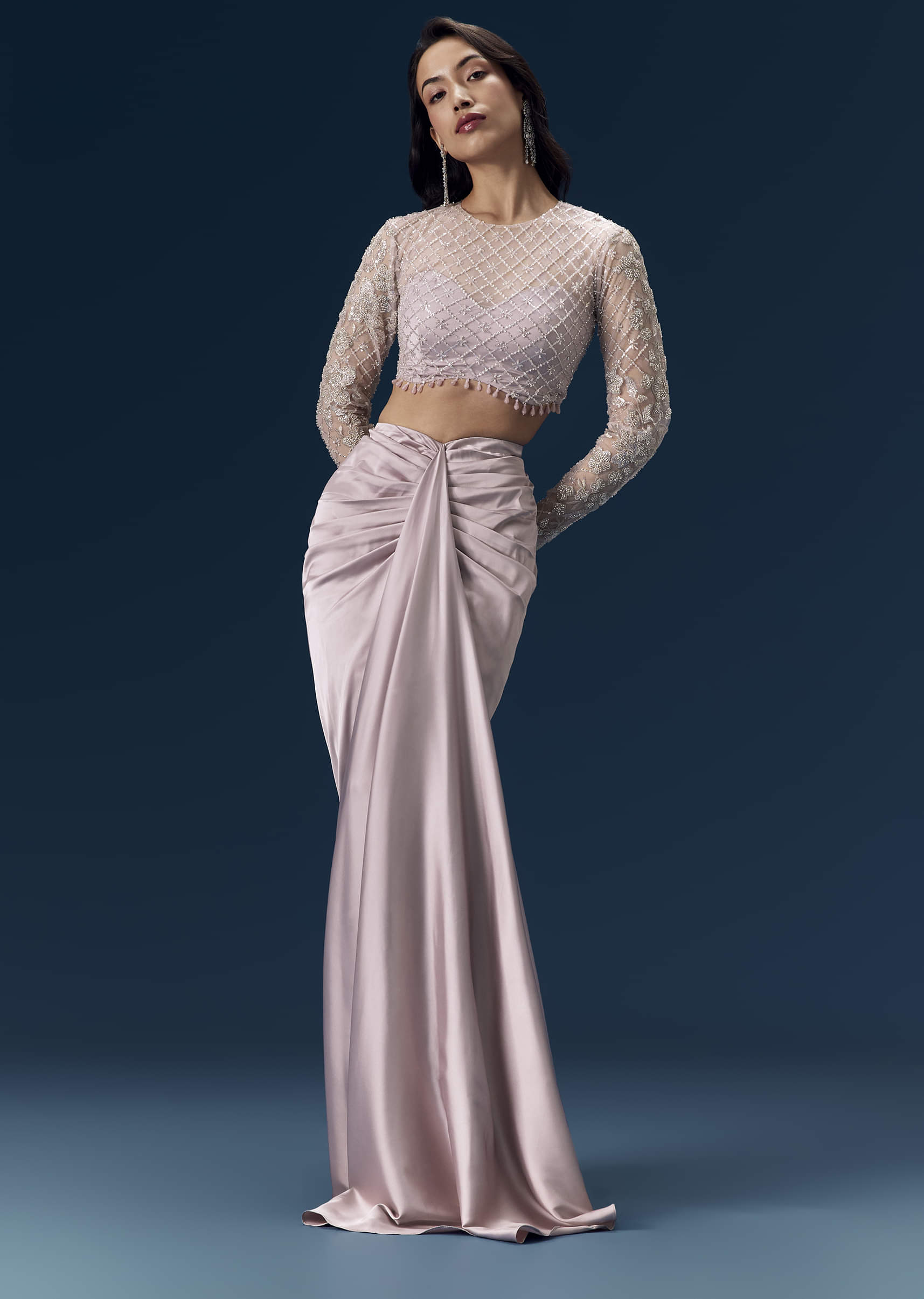 crop top formal dresses Mauve and Draped Skirt Set vestit