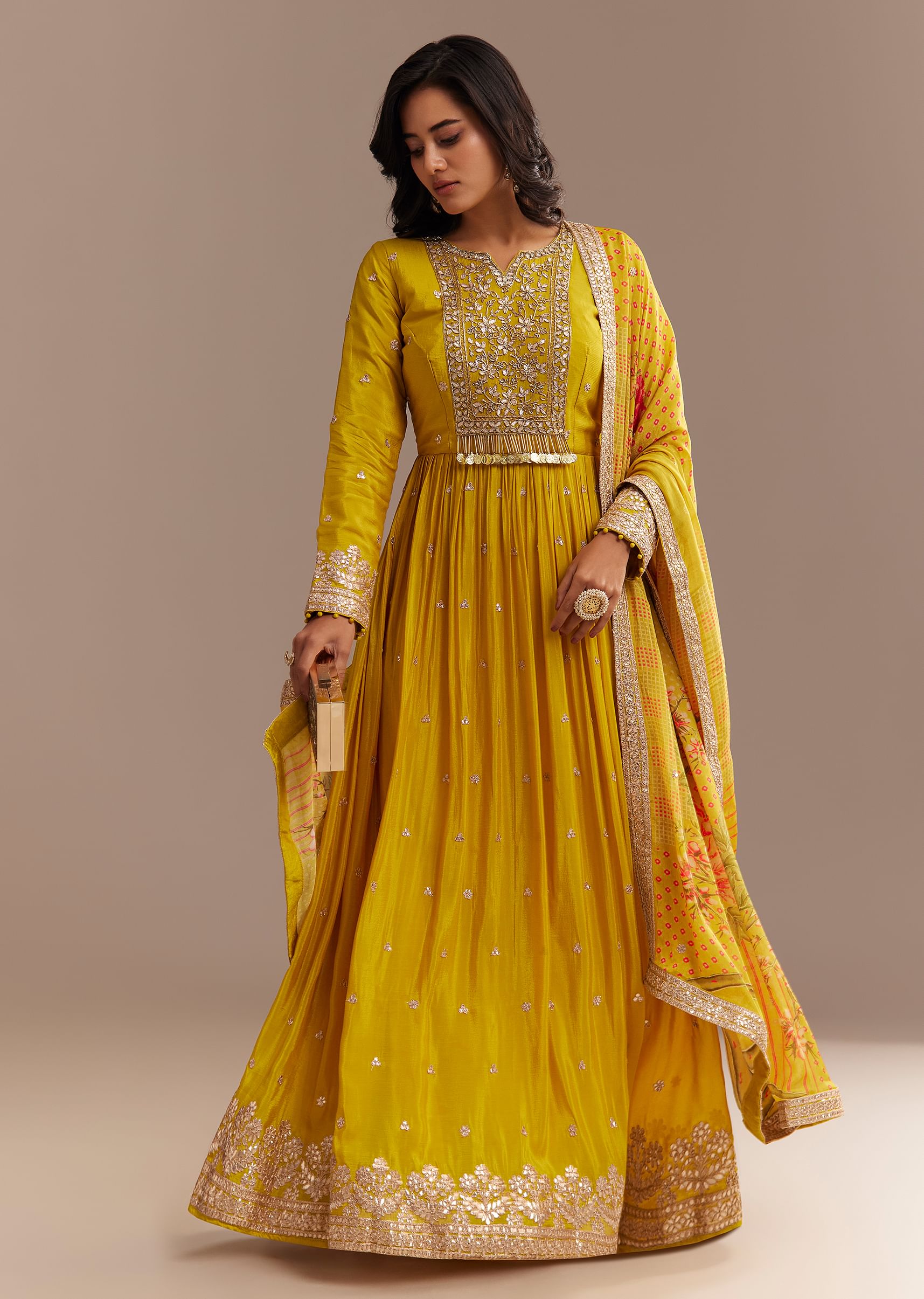 mustard yellow embroidered dress Mustard Yellow Chiffon Zardosi Anarkali Set
