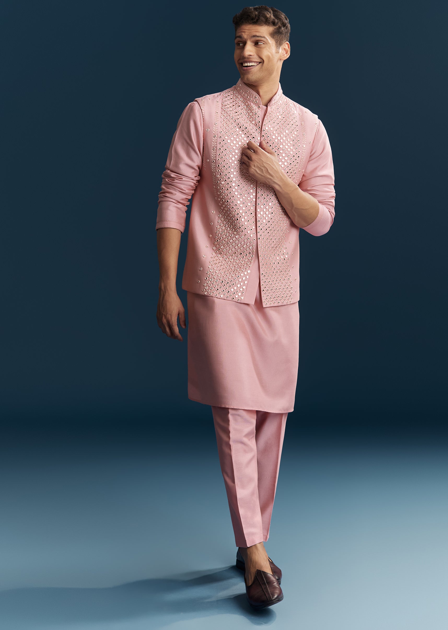 blue dress pink jacket Knee-Length Square Neck A-Line Mother of the Bride Dresses With Ruffles and Jacket main image 0