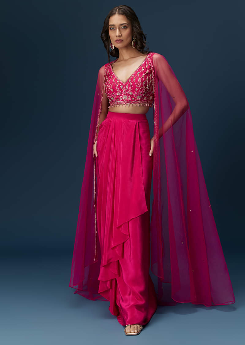 open lace back dress Pink Silver Layered Indo Western Dress main image 0