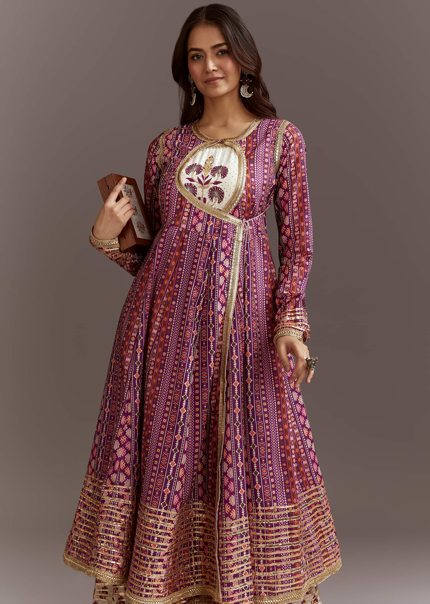 cotton angrakha dress Red Beige Rust Hand Block Printed Cotton Angrakha Dress With Ruffle Sl   InduBindu