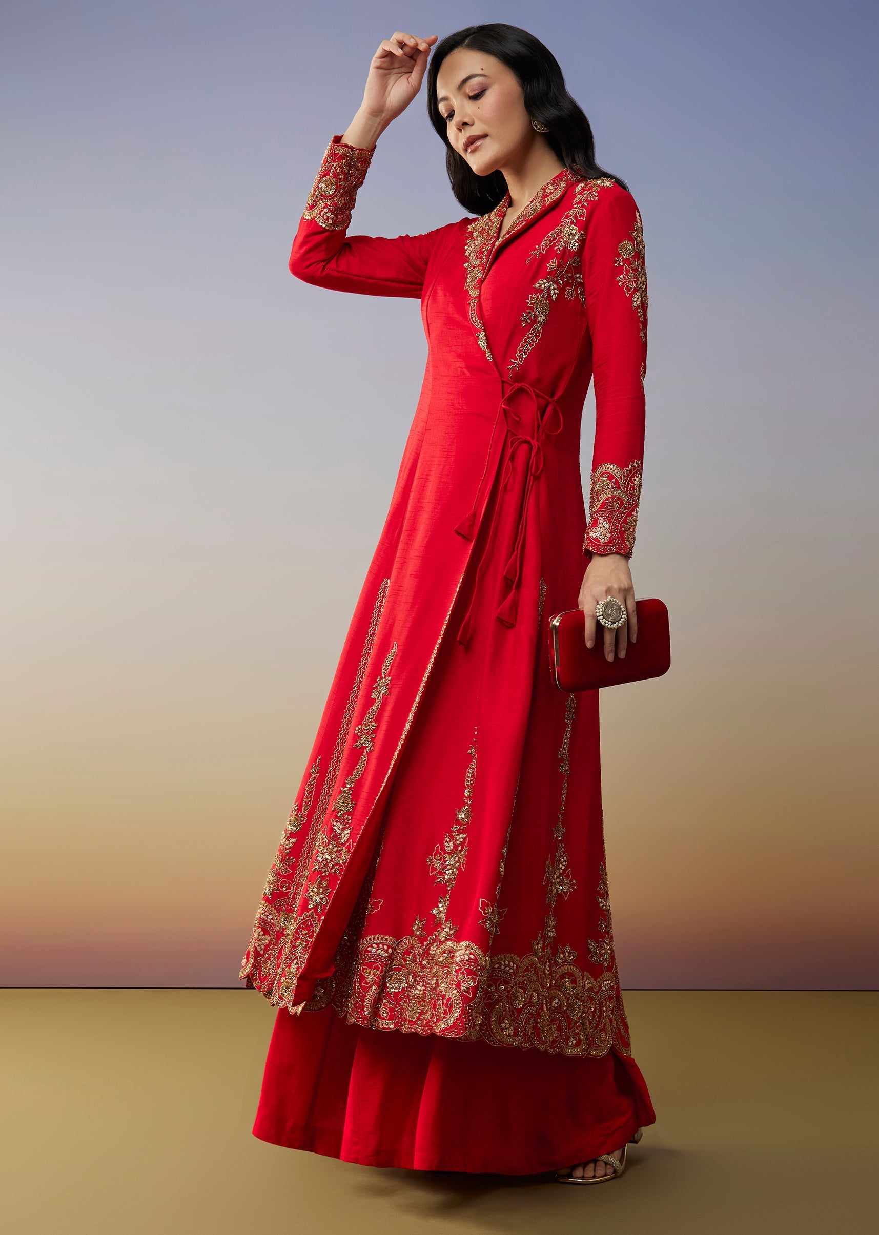 red anarkali dress Buy Embroidered Chanderi Silk Anarkali Suit in Red Online : KJC6851