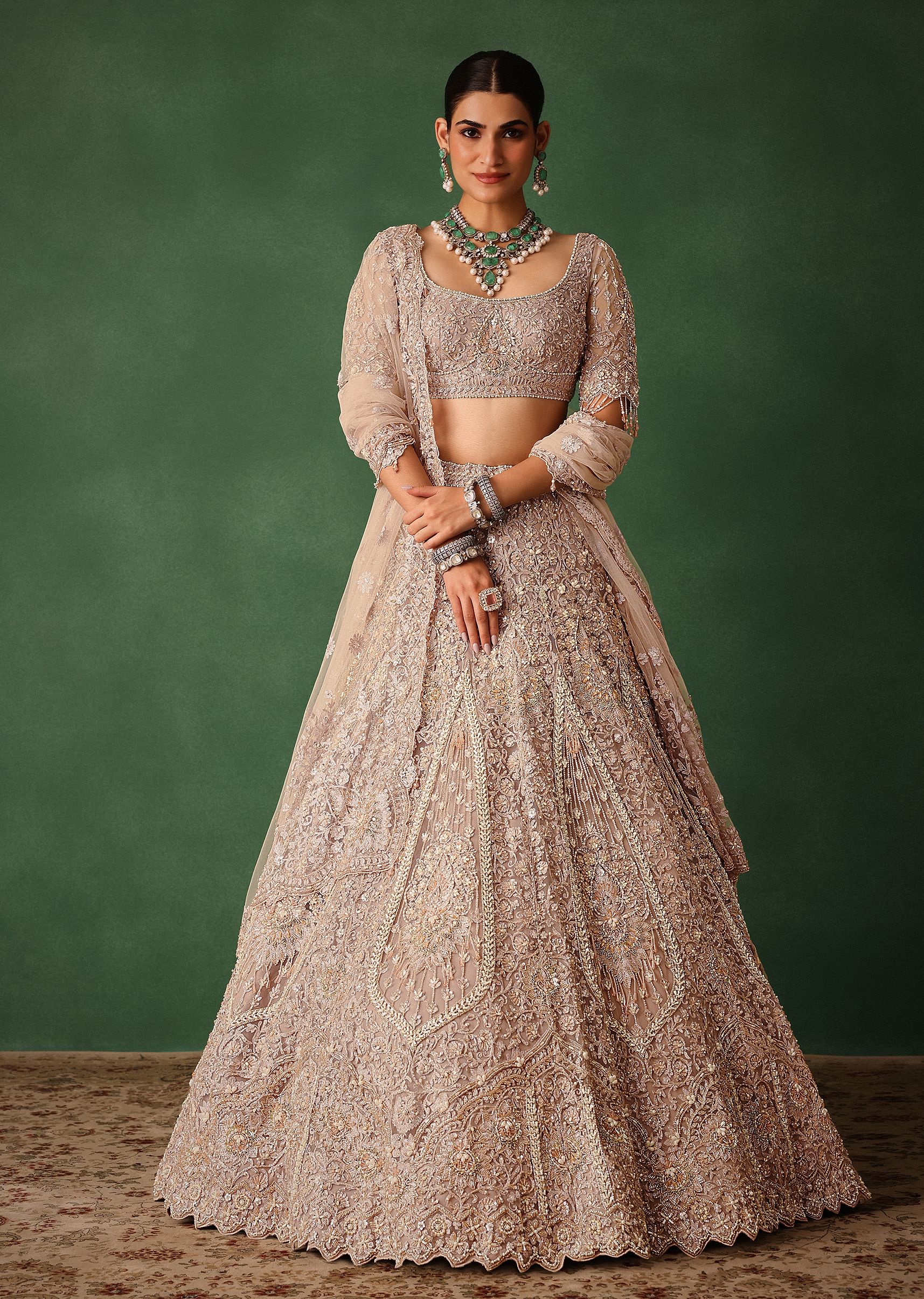 Rose Gold Hand Embroidered Lehenga Set With Dupatta| KALKI Fashion USA Rose Gold Hand Embroidered Lehenga Set With Dupatta| KALKI Fashion USA