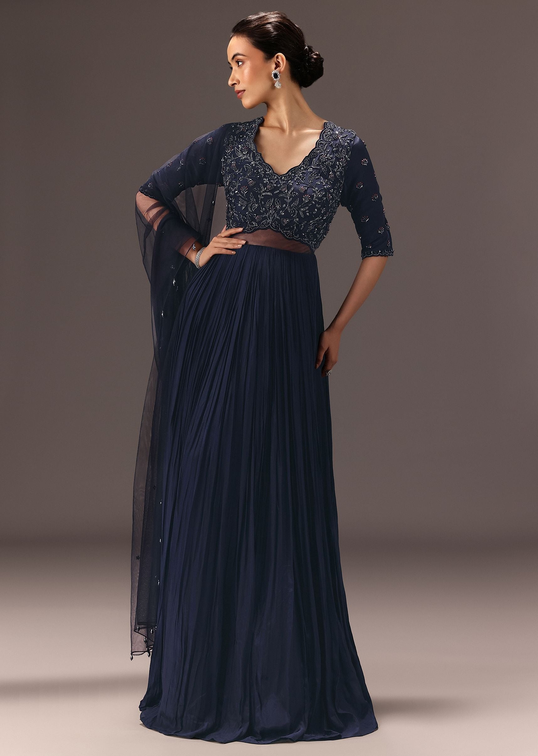navy blue anarkali dress Navy Blue Anarkali Suit Set for Women Elegant Indian Party Wear Dress with Dupatta Long Kurta Set Indian Wedding Functions outfit