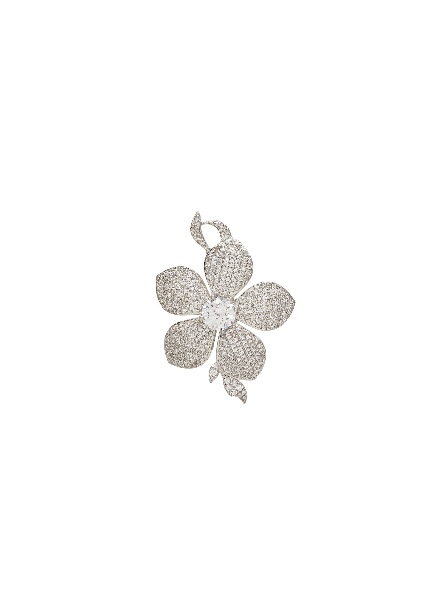 Buy Silver Floral Cluster Cubic Zirconia Brooch | KALKI Fashion