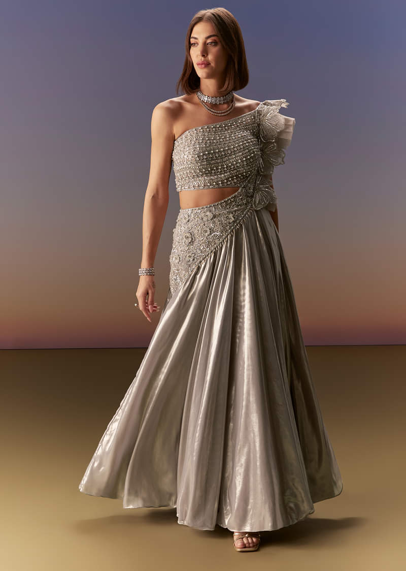 cut dana dress Pink Net Cutdana Sequins and Zarkan Lehenga Choli & Dupatta
