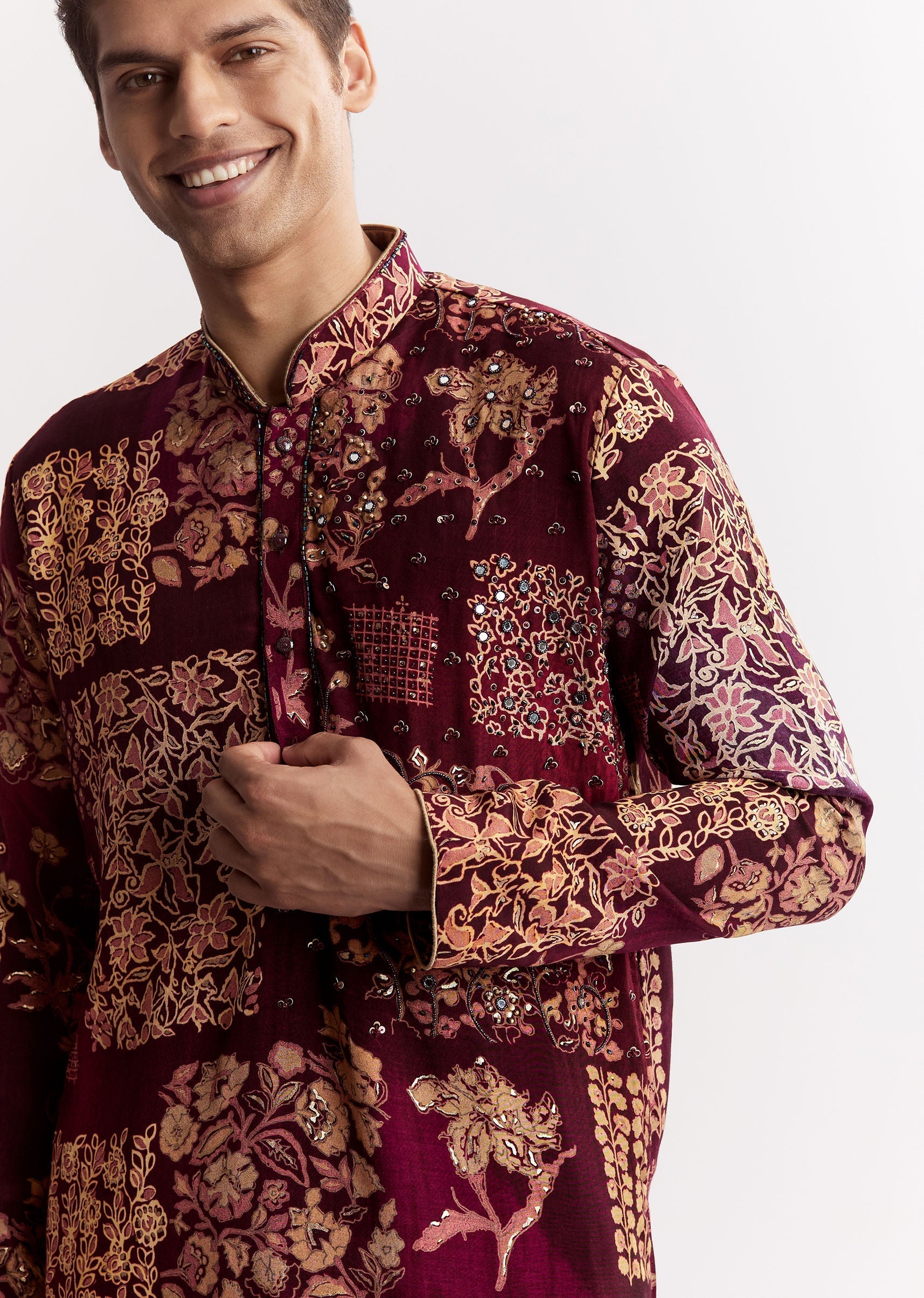 Buy Wine Chanderi Kurta Set With Stone Sequins And Cutdana Work | KALKI ...