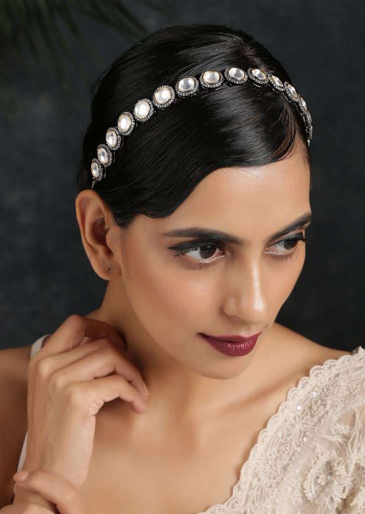 A Women Posing for Photo Wearing Kalki Victorian Polki Sheeshpatti