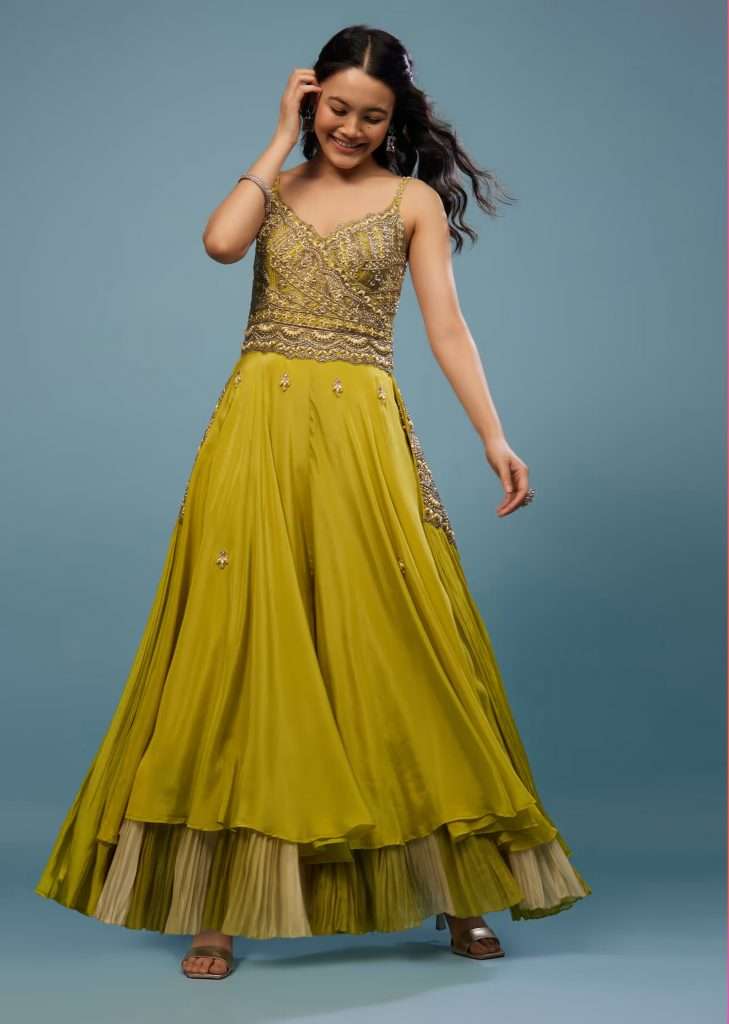 Lime Green Embroidered Jumpsuit In Chinon