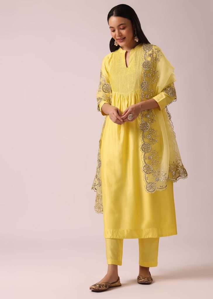 Yellow Kaftaan And Pants Fusion Set