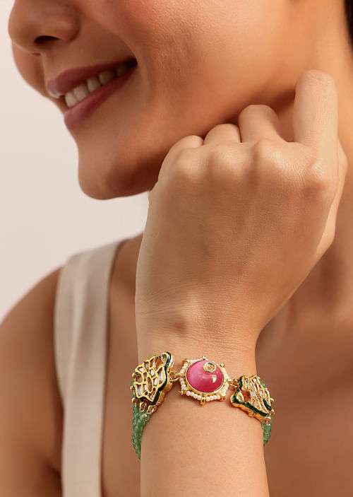Green And Red Meenakari Bracelet In Mix Metal

