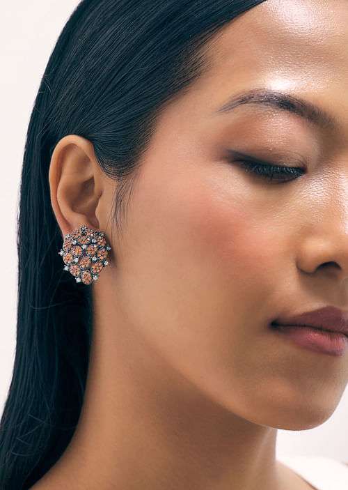 Multicolour Black Finish Coral Studs In Mix Metal
