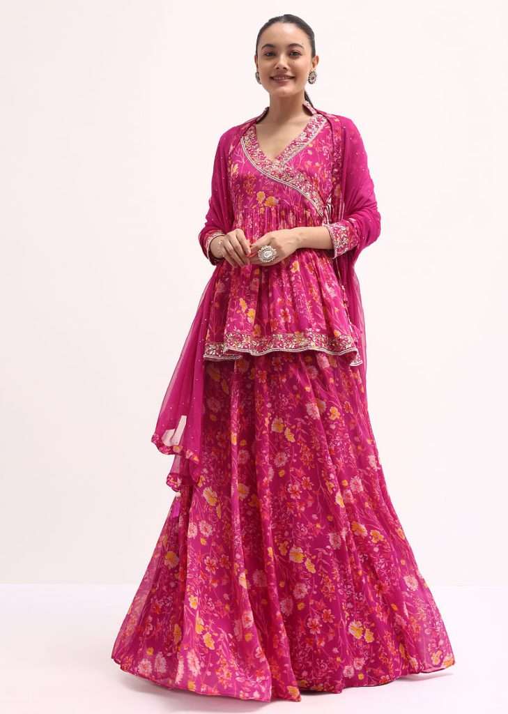 Pink Embroidered Kurta Lehenga Set
