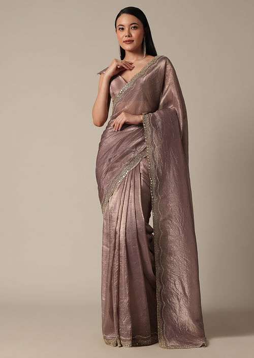 Elegant Brown Saree With Mirror and Stone Work
