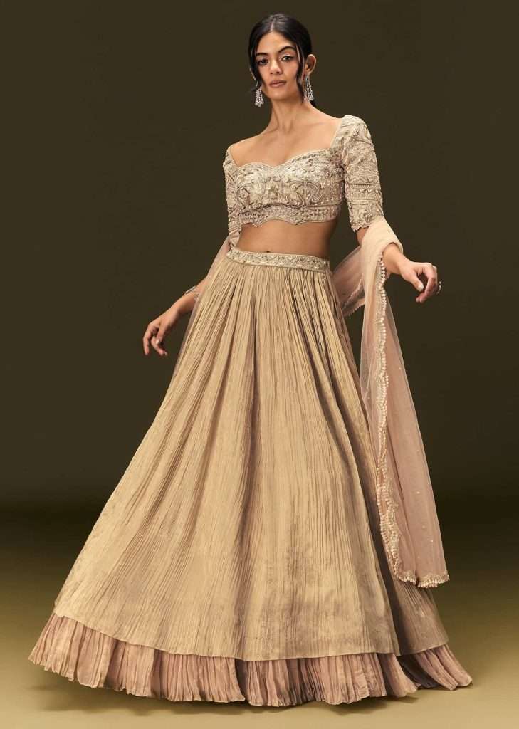 Light Peach Banarasi Silk Lehenga Dupatta With Embroidered Blouse

