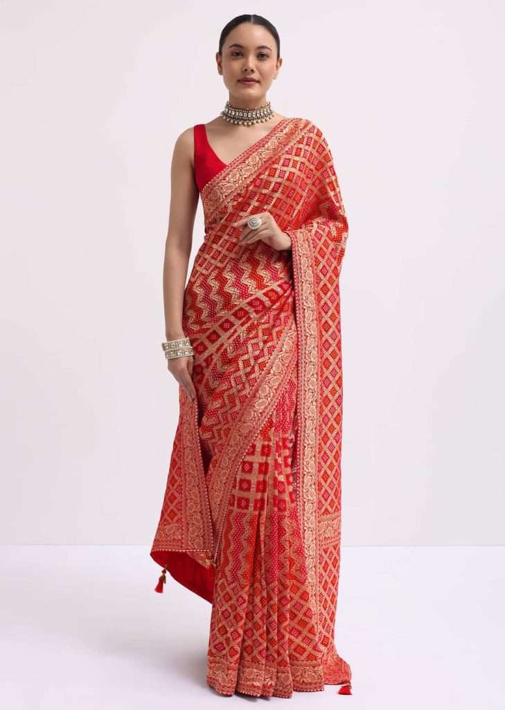 Red Woven Georgette Saree With Unstitched Blouse

