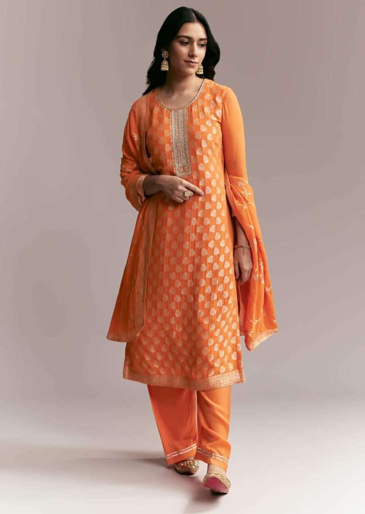 Orange Banarasi Georgette Kurta Set
