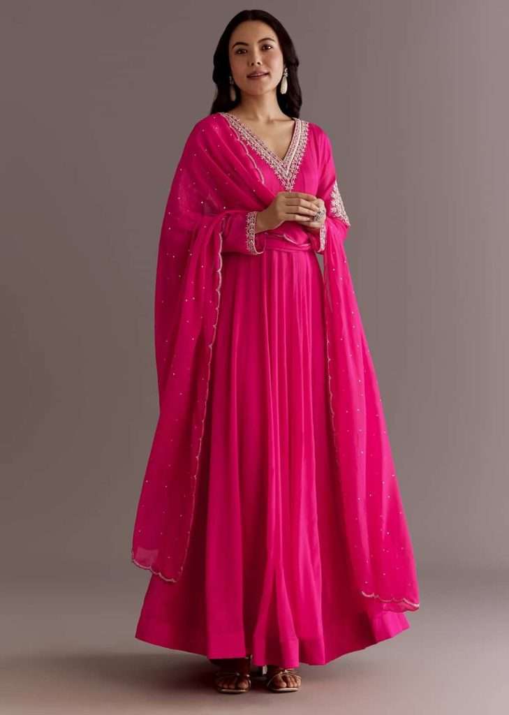 Pink Chinon Cutdana Embroidered Anarkali Dupatta Suit

