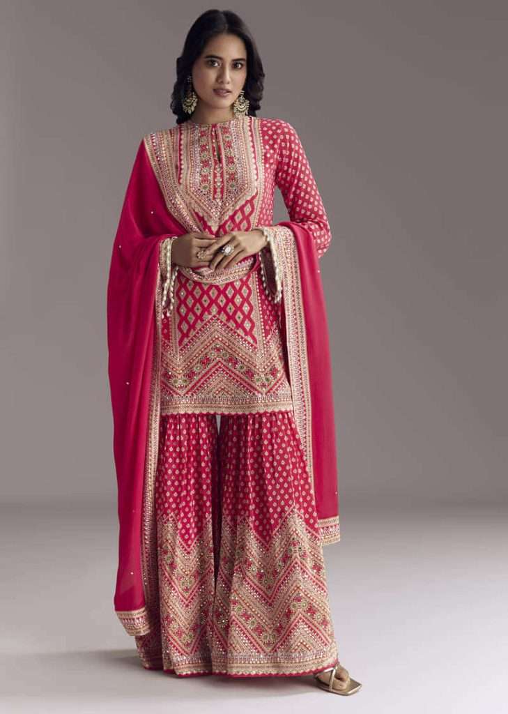Red Printed Sharara Set

