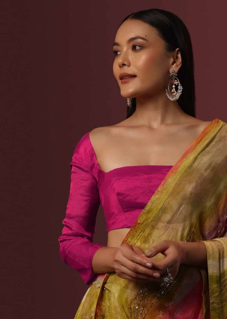 Magenta Blouse With Square Neckline

