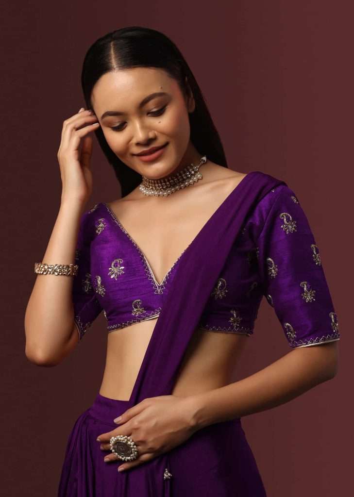 Purple Blouse With Deep V Neckline

