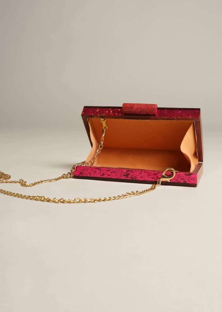 Magenta Pink Box Clutch With Shimmer Glitter All Over Online
