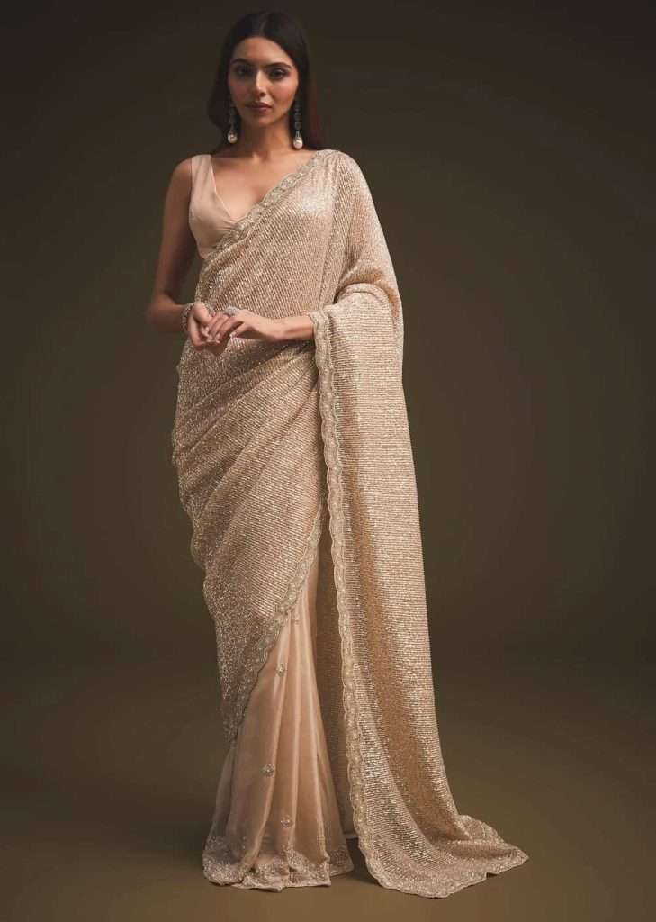 Gold Sequins Saree With An Embellished Border