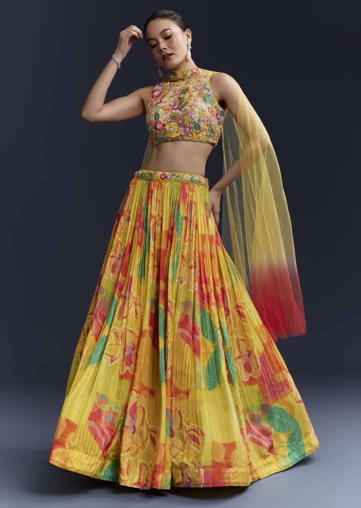 Bridesmaid Lehengas: What Works Best for Indian Weddings? 1 Multi Crepe Floral Print Bridesmaid Lehenga Set with Dupatta