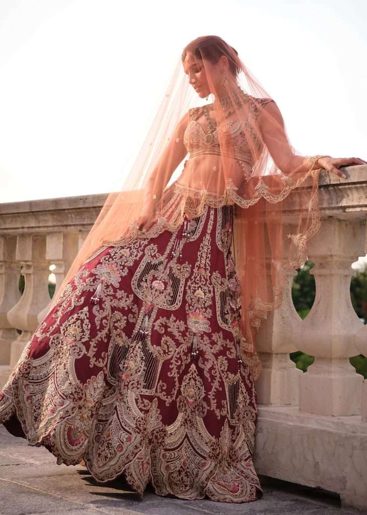 Red Silk Bridal Lehenga With Sequins And Stone Embroidery  