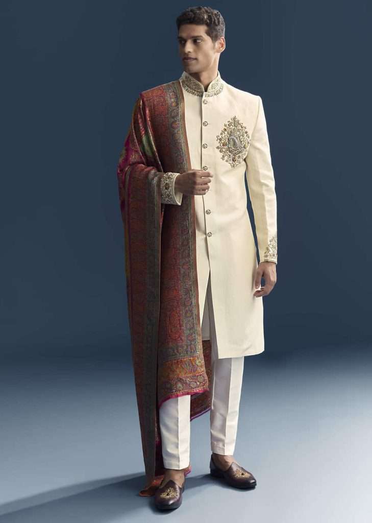 Regional Wedding Styles in India: A Fashion Guide for Every State 2 Cream Silk Sherwani For Groom With Intricate Hand Embroidery