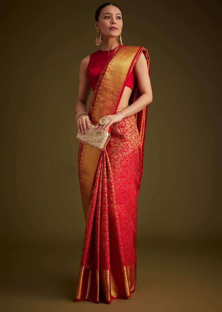Regional Wedding Styles in India: A Fashion Guide for Every State 3 Red Kanjivaram Silk Saree With Golden Zari Woven Border