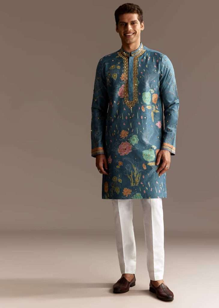 Festive Kurta Set Trends 2026: From Minimal Embroidery to Bold Prints Men 3 Blue Art Silk Kurta Set