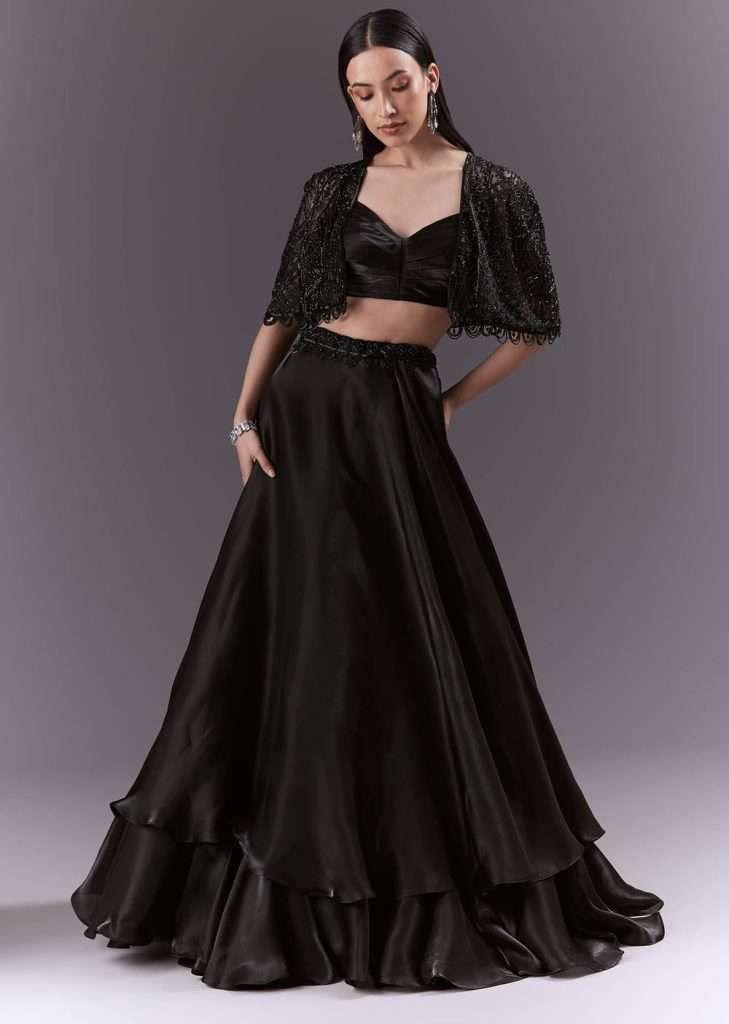 Bridesmaid Lehengas: What Works Best for Indian Weddings? 4 Black Organza Bridesmaid Lehenga With Cutdana And Beads Work