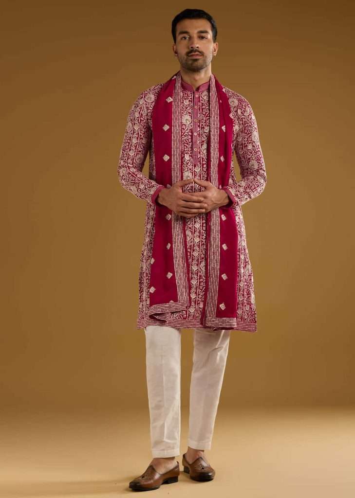 Regional Wedding Styles in India: A Fashion Guide for Every State 4 Red Silk Kurta Set For Men With Resham Embroidery