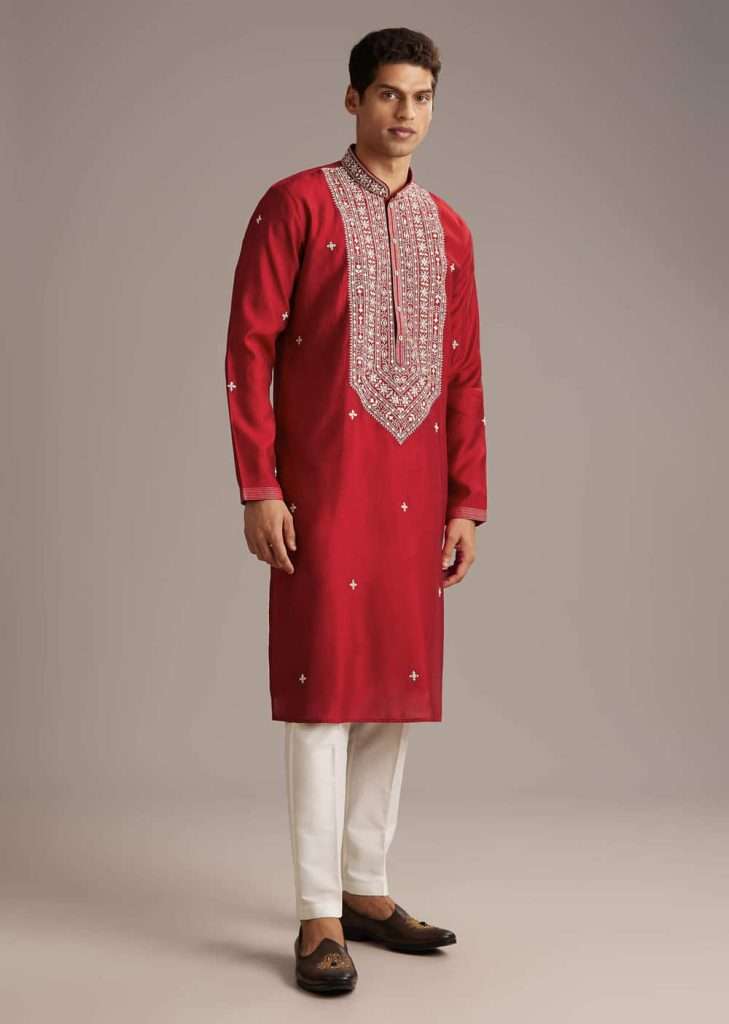Regional Wedding Styles in India: A Fashion Guide for Every State 6 Red Silk Kurta Set For Men With Mirror And Thread Work