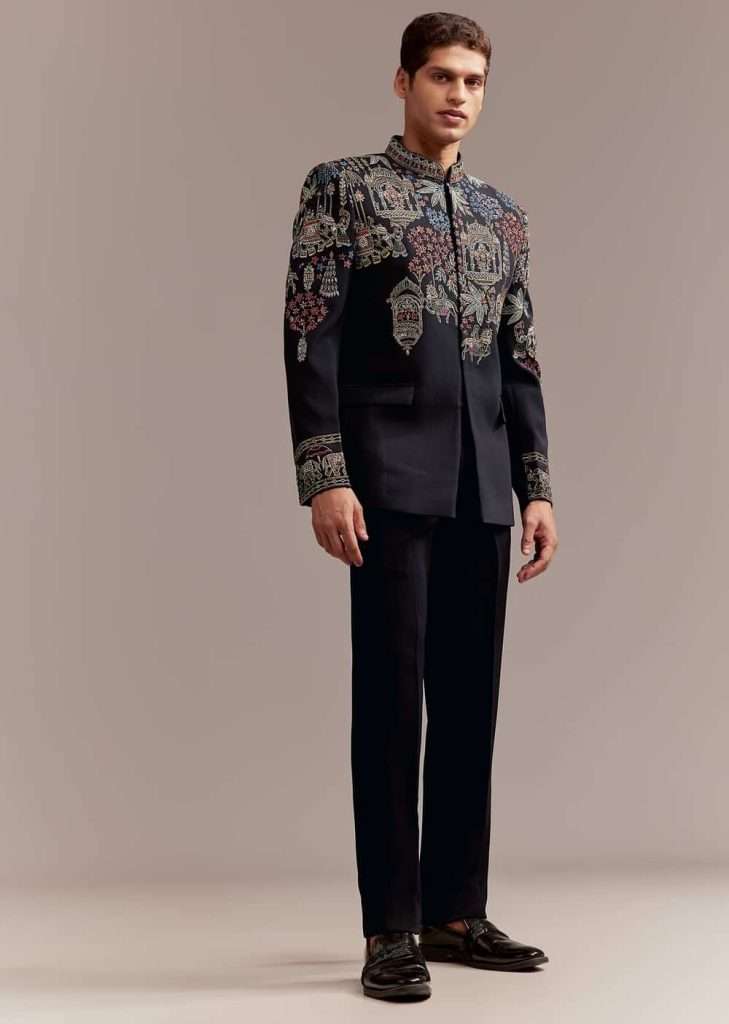 Regional Wedding Styles in India: A Fashion Guide for Every State 8 Navy Blue Jodhpuri Bandhgala Suit For Men With Thread Embroidery