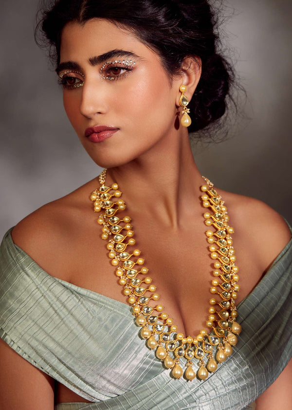 22k Gold-Plated Silver Alloy Kundan Long Necklace Set